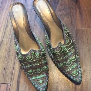 Green beaded heels